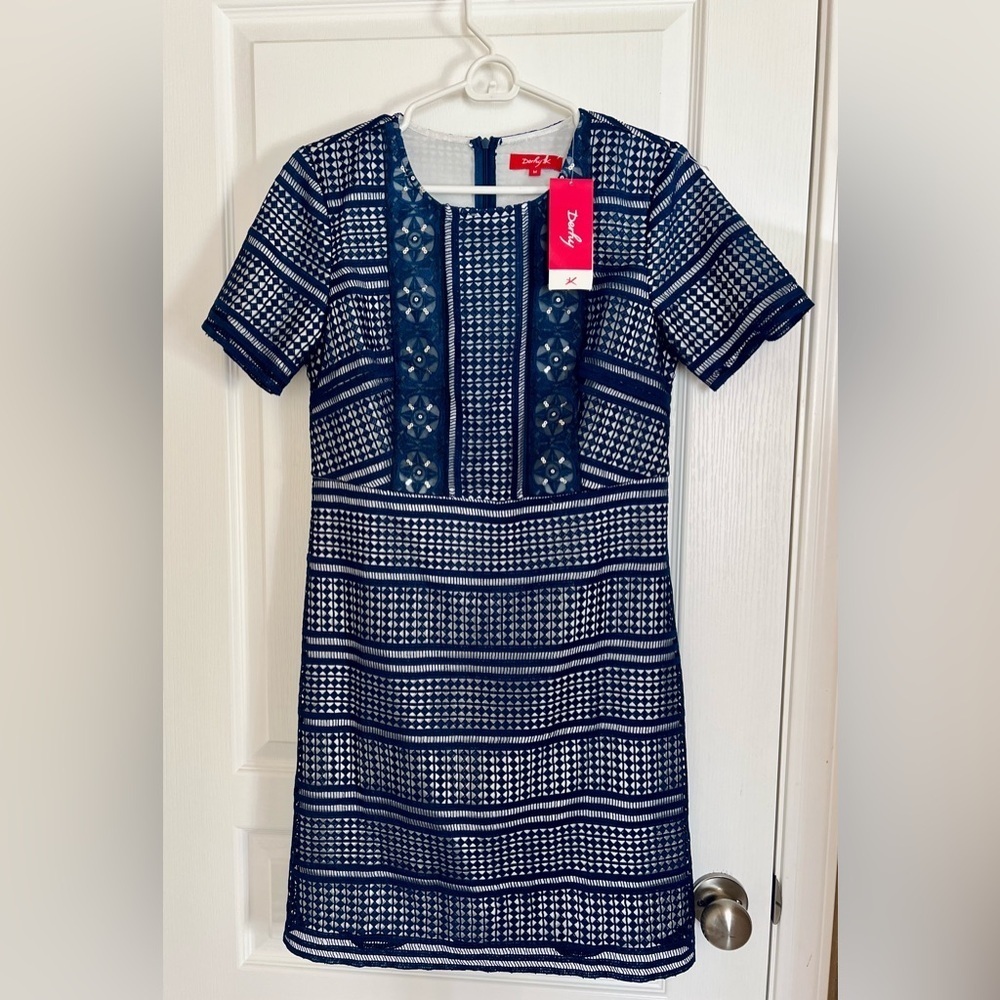 René Derhy Tam-Tam Indigo Blue Lace Mini Dress Parisian Boho size Medium